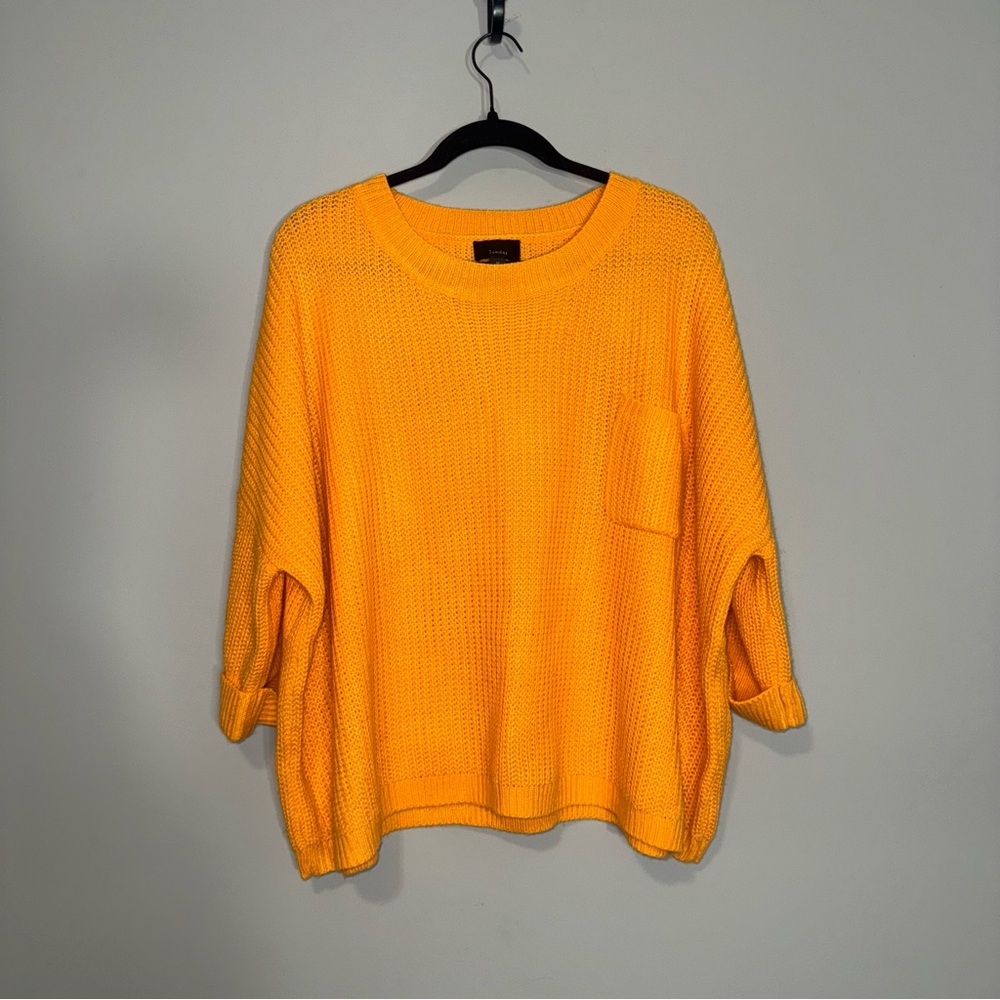 Lumiere Womens Mustard Yellow Oversized Shaker Knit Sweater Chest Pocket Size‎ M